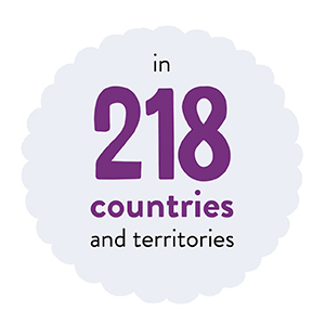 In 218 countries and territories