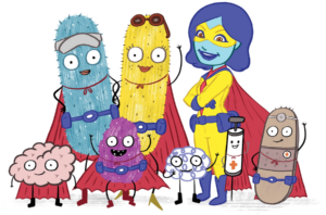 The full cast of Meg Foundation monster characters as superheroes